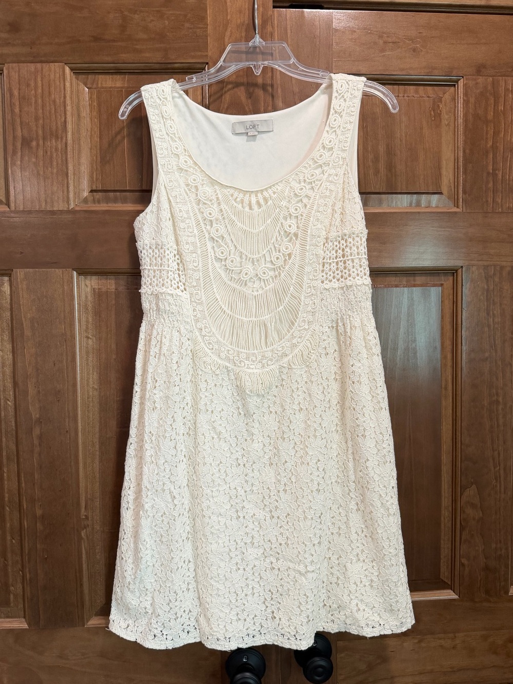 LOFT Cream Crochet Lace Scoop Neck Sleeveless A Line Midi Dress, Size 8